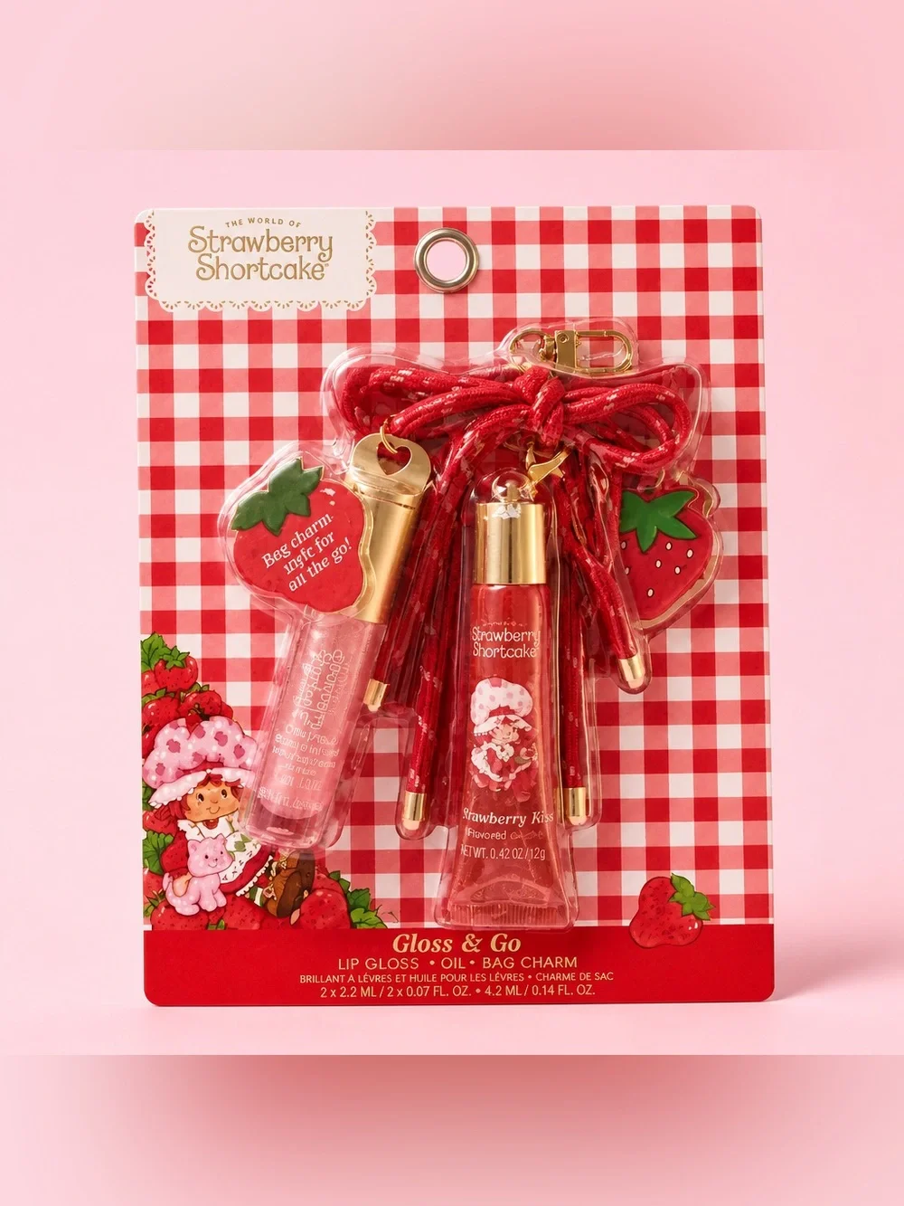 🍓 Strawberry Shortcake Gloss & Go Lip Gloss Set Bag Charm NWT